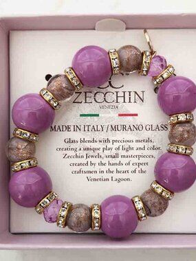 CC Zecchin Venezia Handmade Murano Glass Beads Bracelet Purple Italy